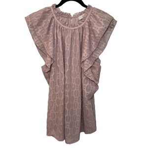 LOFT Women Light Dusty Pink and Silver Accent Ruffle Blouse - XL